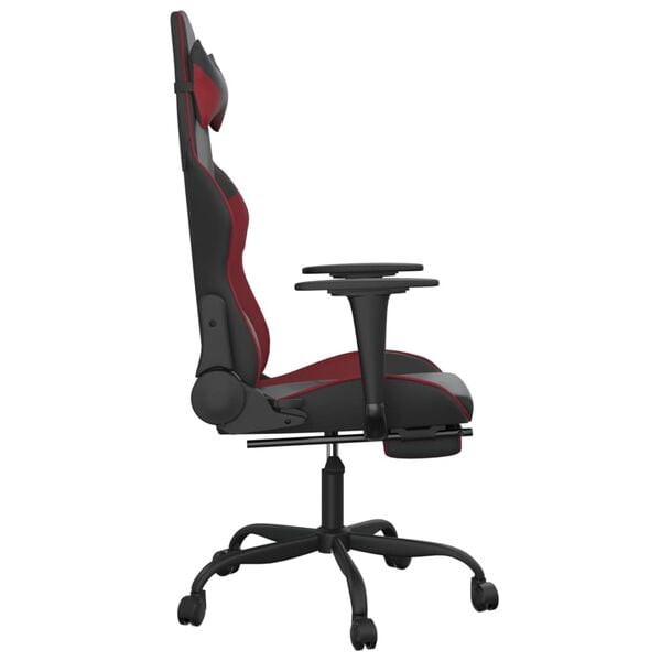 vidaXL Silla gaming con reposapi&eacute;s cuero sint&eacute;tico negro rojo tinto