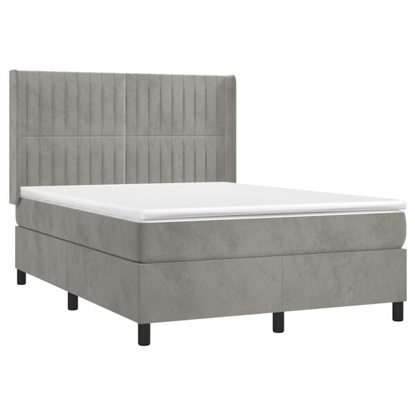 vidaXL Cama box spring con colchón terciopelo gris claro 140x190 cm