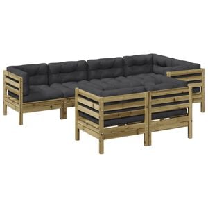 vidaXL Set de sof&aacute;s jard&iacute;n 7 pzas con cojines madera pino impregnada