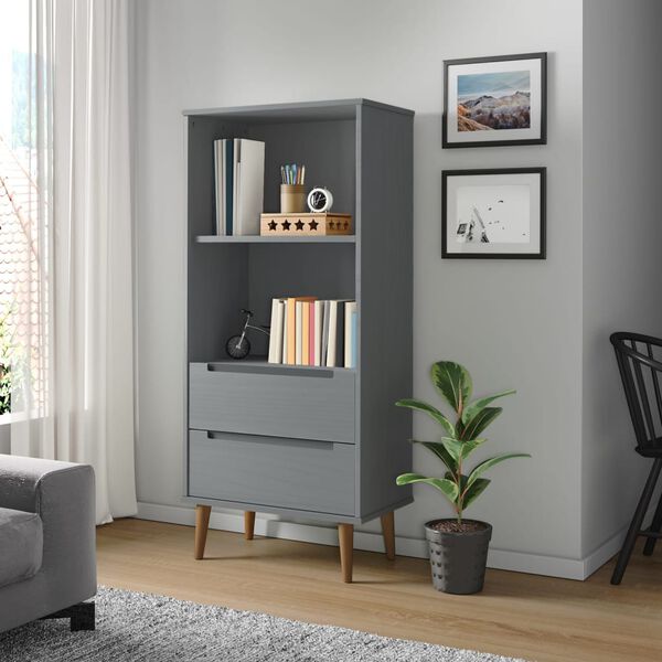 vidaXL Librer&iacute;a MOLDE madera maciza de pino gris 60x35x133,5 cm