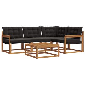 vidaXL Conjunto de sof&aacute;s de exterior con coj&iacute;n 5 pcs Natural y negro