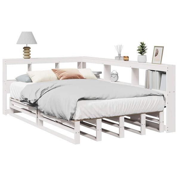 vidaXL Cama con estanter&iacute;a sin colch&oacute;n madera maciza blanca 120x190 cm