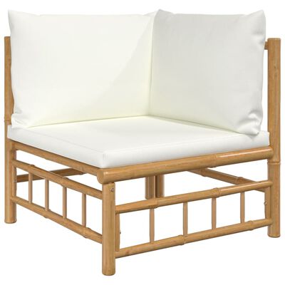 vidaXL Set de muebles de jardín 12 piezas bambú y cojines blanco crema