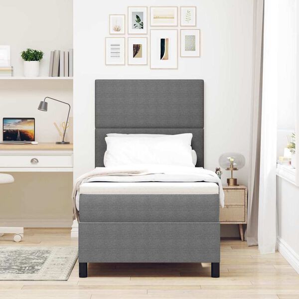 vidaXL Cama Box Spring LED Gris claro y . 90 x 190 cm Tela de Pana