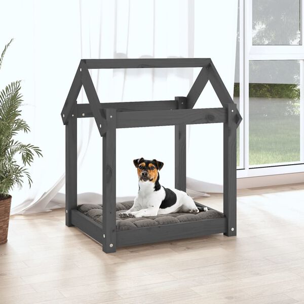 vidaXL Cama para perros madera maciza de pino gris 61x50x70 cm