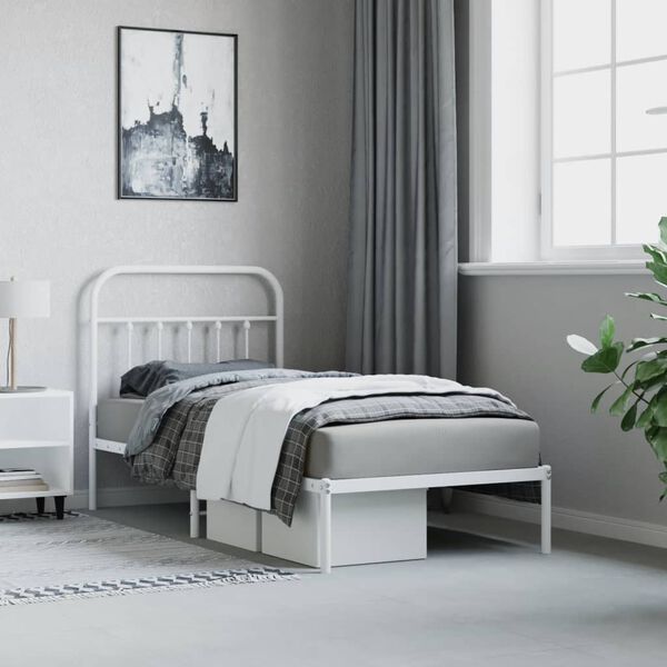 vidaXL Estructura cama sin colchón con cabecero metal blanco 90x190 cm