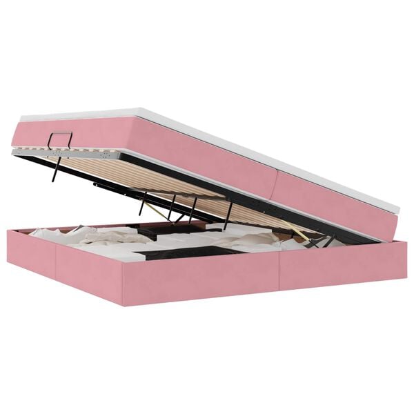 vidaXL Cama con almacenamiento y colch&oacute;n Rosa 200 x 200 cm Terciopelo