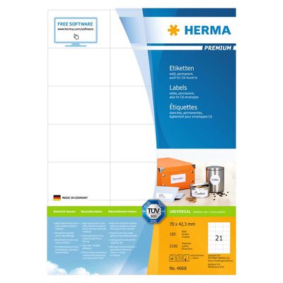 HERMA Etiquetas permanentes PREMIUM 100 hojas A4 70x42,3 mm