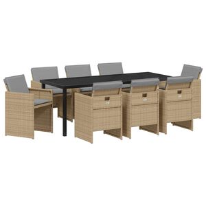 vidaXL Conjunto de Comedor de Jard&iacute;n 9 pcs Beige rat&aacute;n sint&eacute;tico