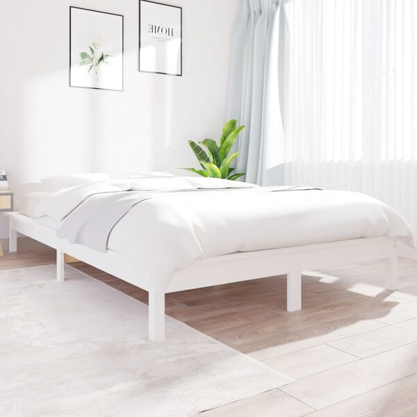 vidaXL Estructura de cama doble sin colch&oacute;n madera maciza blanco