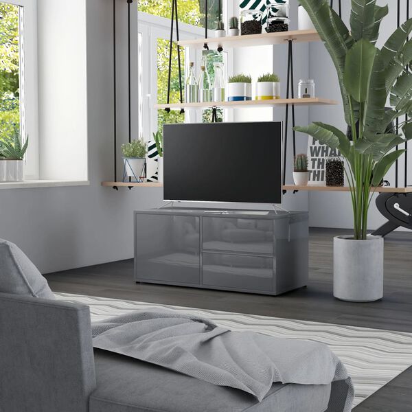 vidaXL Mueble TV madera contrachapada gris brillante 80x34x36 cm