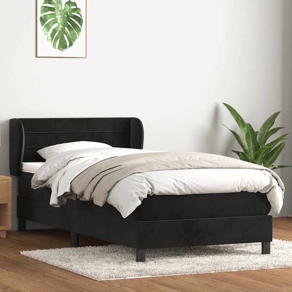 vidaXL Cama box spring con colch&oacute;n cuero sint&eacute;tico negro 90x210 cm