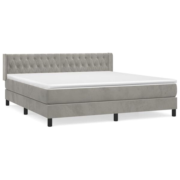 vidaXL Cama box spring con colch&oacute;n terciopelo gris claro 160x200 cm
