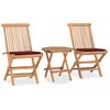 vidaXL Set comedor de jard&iacute;n plegable 3 piezas madera de teca cojines