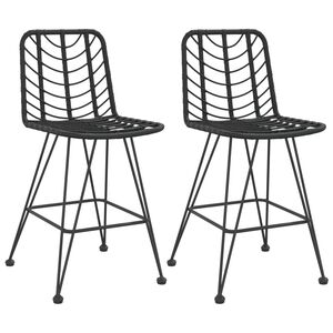vidaXL Taburetes de cocina 2 uds rat&aacute;n PE y acero negro 45x56x103,5 cm