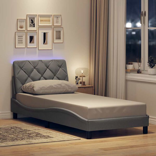 vidaXL Estructura cama con LED sin colch&oacute;n tela gris claro 90x200 cm