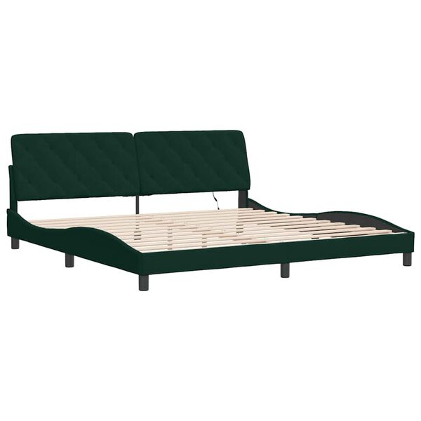 vidaXL Estructura de cama con LED sin colch&oacute;n terciopelo verde oscuro 200x200cm
