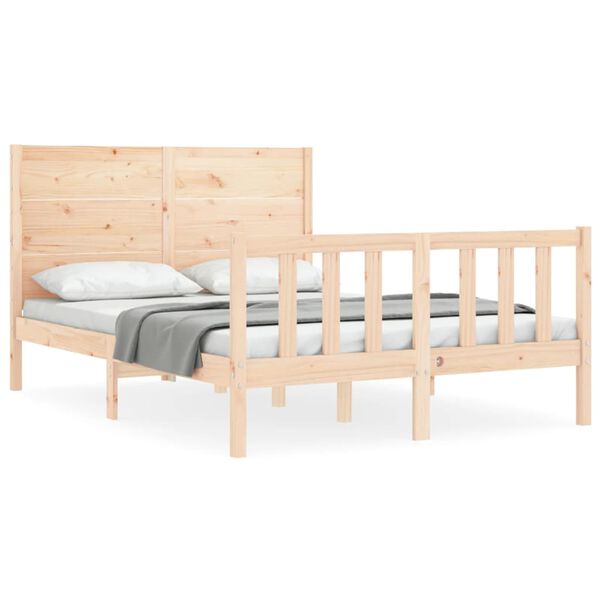 vidaXL Estructura de cama de matrimonio con cabecero madera maciza