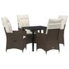 vidaXL Conjunto de Comedor de Jardín con cojín 5 pcs Marrón Poliratán