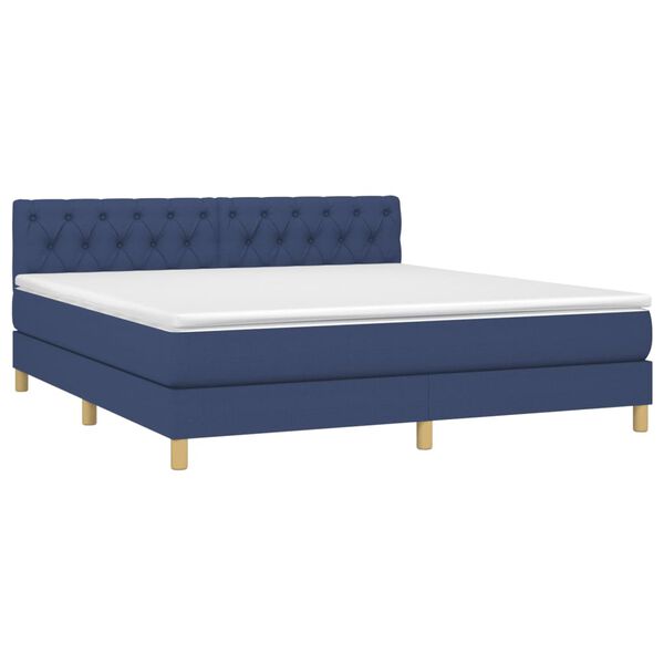 vidaXL Cama box spring con colch&oacute;n y LED tela azul 160x200 cm