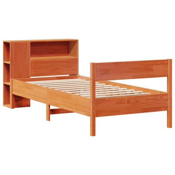 vidaXL Cama con estanter&iacute;a sin colch&oacute;n madera maciza marr&oacute;n 75x190 cm