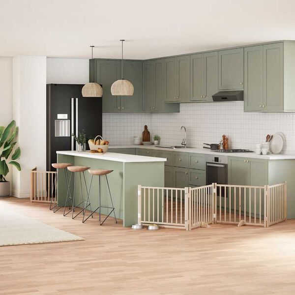 vidaXL Puerta para perros plegable 10 paneles madera de &aacute;lamo 800 cm