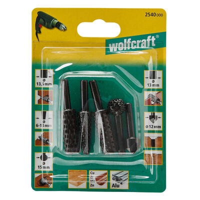 wolfcraft Escofina rotante y conjunto avellanador acero 5 piezas