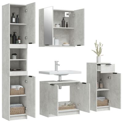 vidaXL Set muebles de baño 4 piezas madera contrachapada gris hormigón