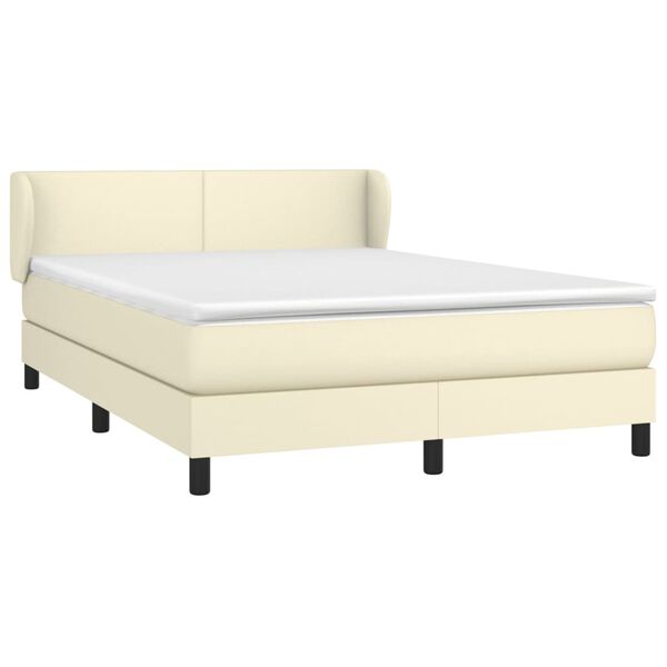 vidaXL Cama box spring con colch&oacute;n cuero sint&eacute;tico crema 140x190 cm