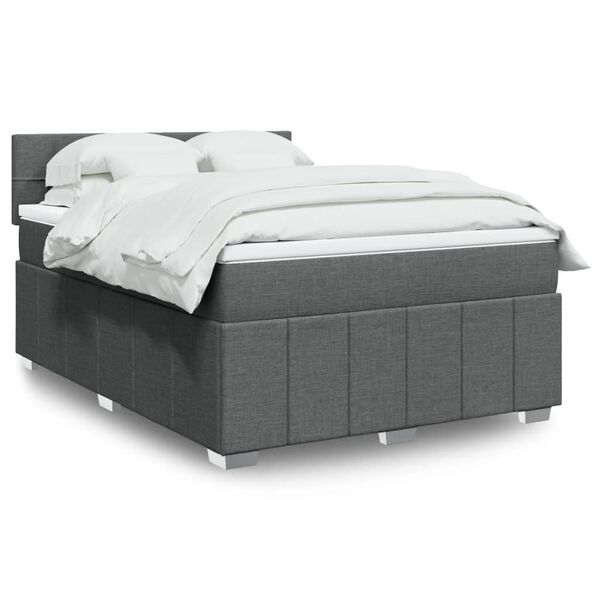 vidaXL Cama box spring con colchón tela gris oscuro 140x200 cm