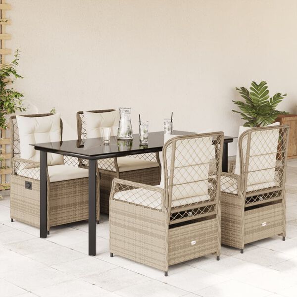 vidaXL Set comedor de jard&iacute;n 5 pzas con cojines rat&aacute;n sint&eacute;tico beige