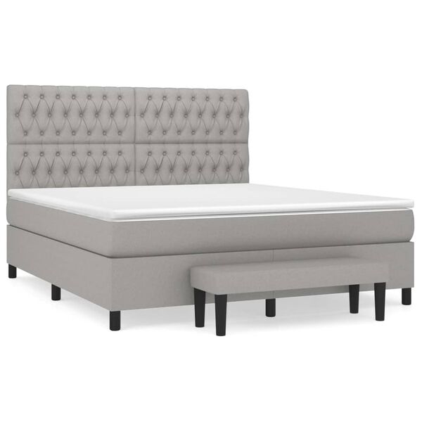 vidaXL Cama box spring con colch&oacute;n tela gris claro 180x200 cm