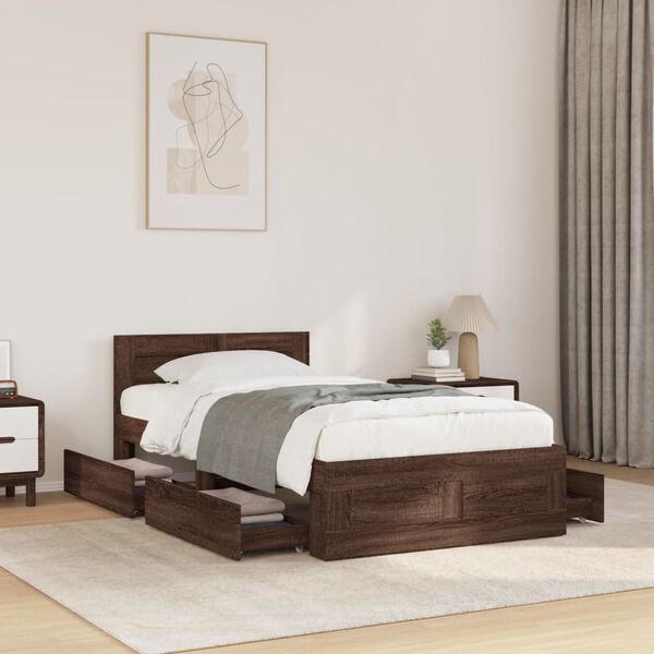 vidaXL Cama con cabecero madera de ingenier&iacute;a marr&oacute;n roble 90x200 cm