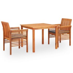 vidaXL Set comedor de jard&iacute;n 3 pzas y cojines madera maciza de acacia