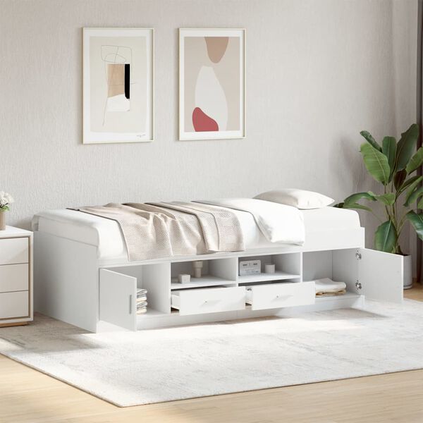 vidaXL Sof&aacute; cama con cajones sin colch&oacute;n blanco 100x200 cm