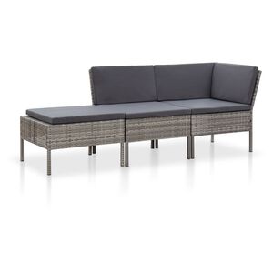 vidaXL Set de muebles de jardín 3 pzas y cojines ratán sintético gris