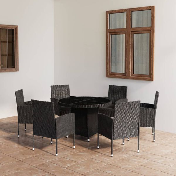 vidaXL Juego de comedor para jard&iacute;n 7 piezas rat&aacute;n sint&eacute;tico negro