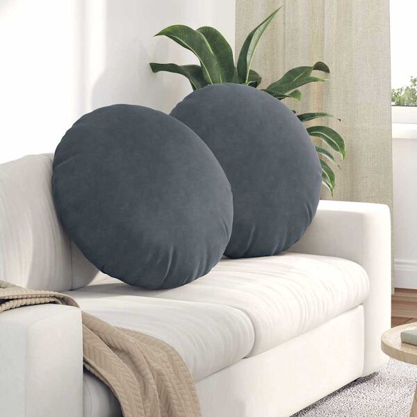 vidaXL Cojines para asiento 2 pcs Gris oscuro Ø 40 x 13 cm Terciopelo