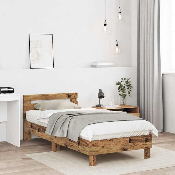 vidaXL Estructura de cama con cabecera Madera vieja 203 x 95 x 70 cm
