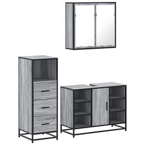 vidaXL Set de muebles de ba&ntilde;o 3 pzas madera contrachapada gris sonoma