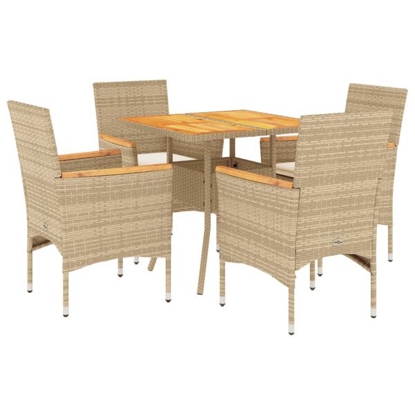 vidaXL Set de comedor jard&iacute;n 5 pzas con cojines rat&aacute;n PE acacia beige
