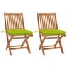 vidaXL Sillas de jard&iacute;n 2 uds madera teca con cojines verde brillante