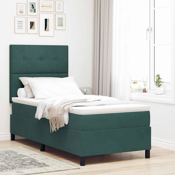 vidaXL Cama Box Spring LED Verde oscuro 100 x 200 cm Terciopelo