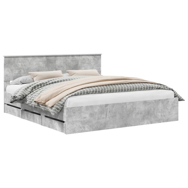 vidaXL Estructura de cama Gris Concreto 200 x 200 cm Madera Ingenieril