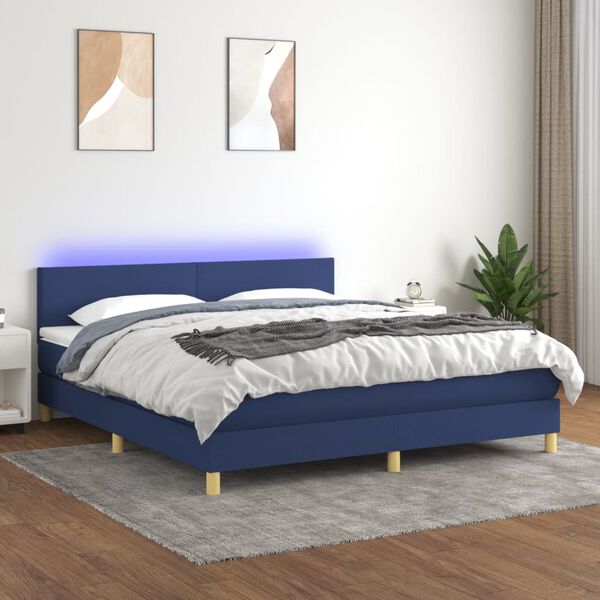 vidaXL Cama box spring con colch&oacute;n y LED tela azul 160x200 cm