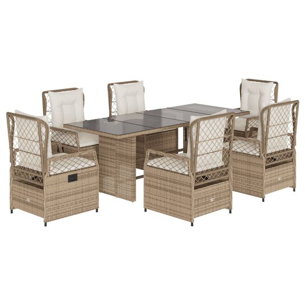 vidaXL Set comedor de jard&iacute;n 7 pzas con cojines rat&aacute;n sint&eacute;tico beige