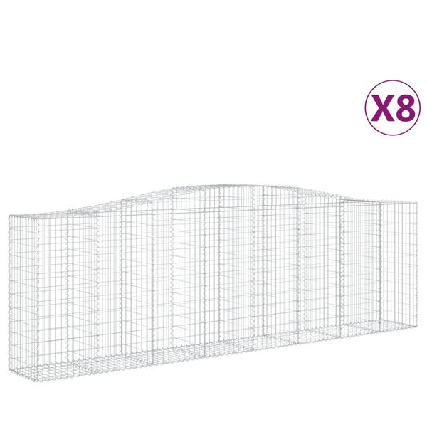 vidaXL Cestas de gaviones 8 uds forma de arco hierro 400x50x120/140 cm