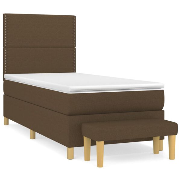 vidaXL Cama box spring con colch&oacute;n tela marr&oacute;n oscuro 90x190 cm