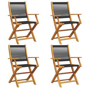 vidaXL Sillas plegables, 4 unidades, madera maciza de acacia negra