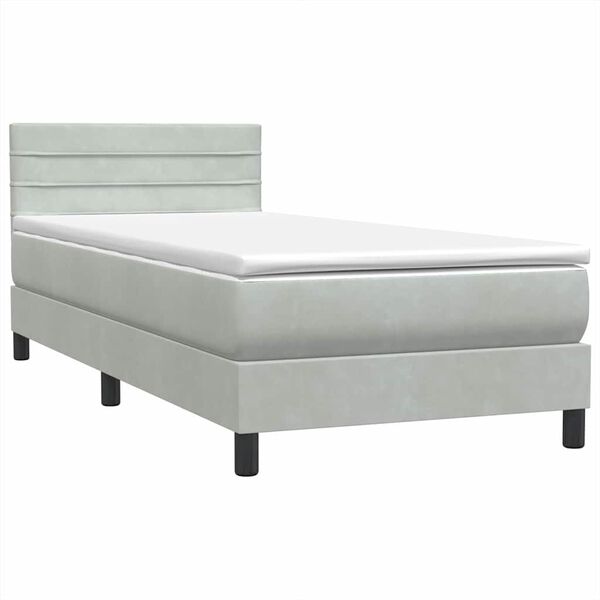 vidaXL Cama box spring con colch&oacute;n terciopelo gris claro 100x210 cm